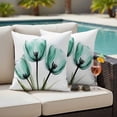 thumbnail image 5 of Teal Tulips Pillow Covers 2 Pack Teal Floral Green Leaf Pillowcase Waterproof Outdoor Throw Pillow Cover for Patio Garden Square Cushion 24”x24”, 5 of 9