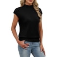 thumbnail image 4 of WIHOLL Womens Short Sleeve Sweater Mock Neck Summer Top Dressy Casual Basic Knit Pullover Shirt Black Tops, 4 of 8