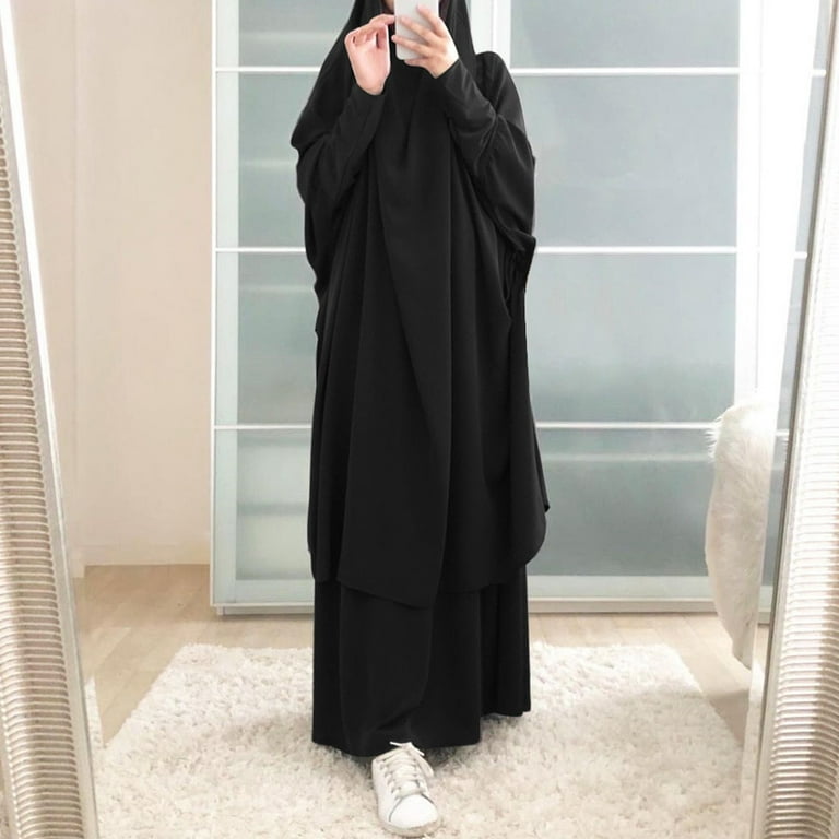 Black Two-Piece Jilbab With Elasticated Cuff - Prayer / Abaya Dress (Premium)