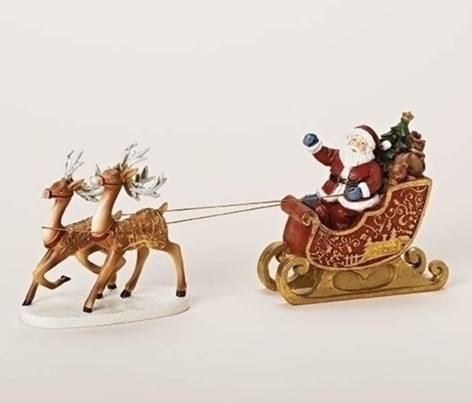 12" Glittered Santa's Sleigh with Reindeer Christmas Table Top