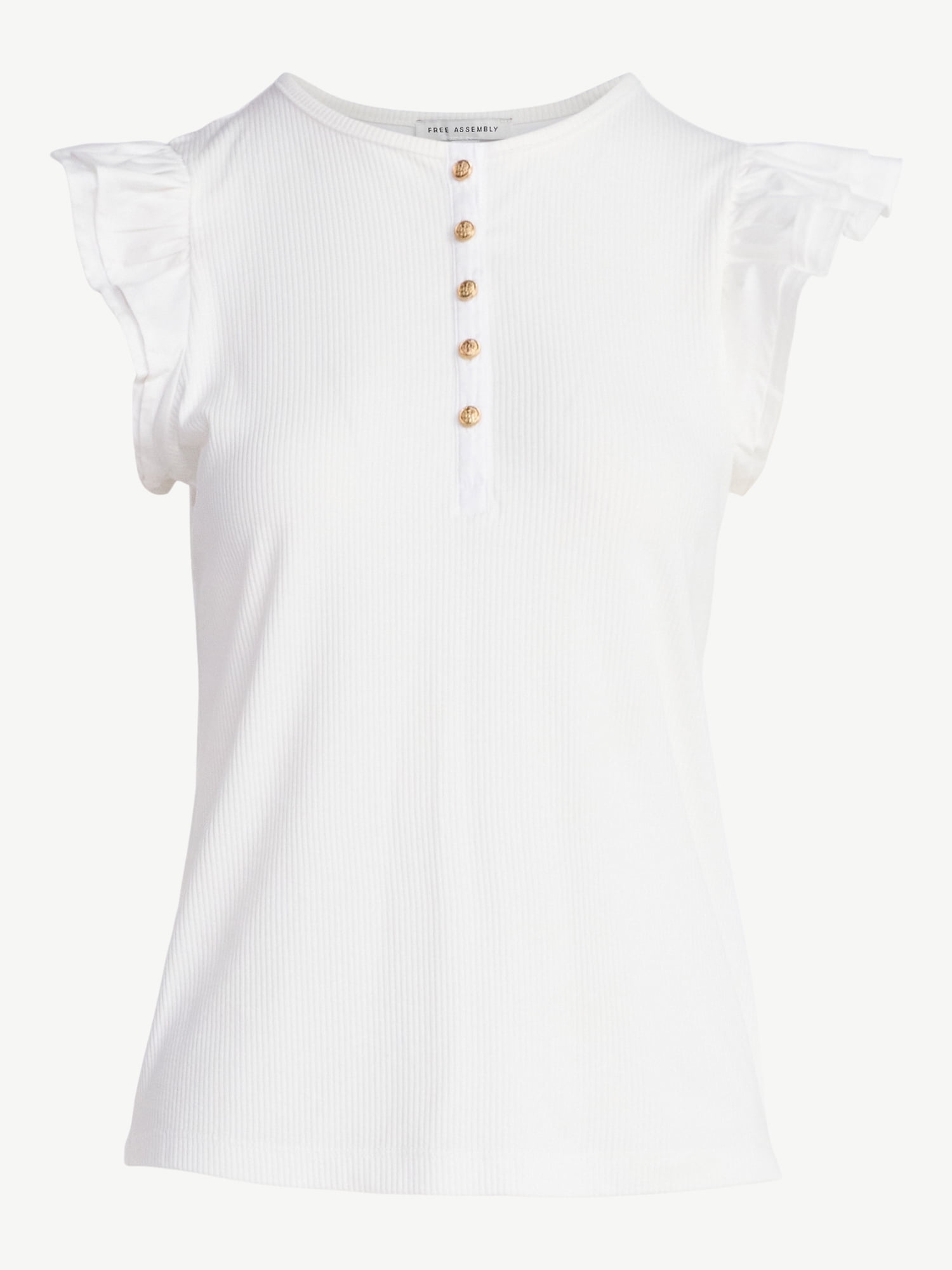 Free Assembly Women's and Women’s Plus Flutter Sleeve Henley Top, Sizes XS-4X