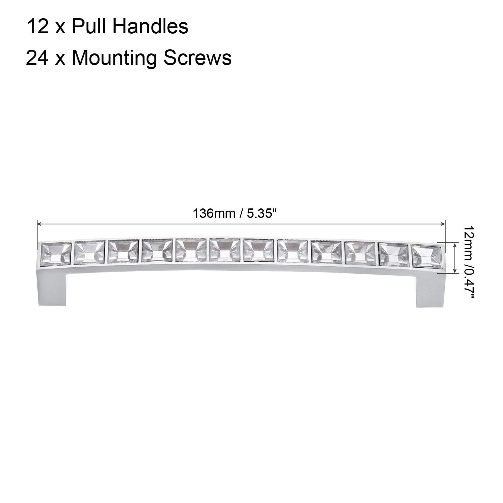 Cabinet Pulls Drawer Handles 128mm Hole Centers Alloy Crystal with Screws 12Pack