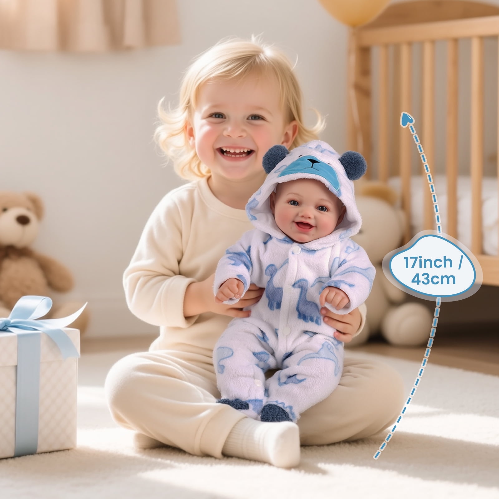 RSG Reborn Baby Dolls Boy, 17 Inch Adorable Smile Real Life Poseable Lifelike Doll for Boy Soft Vinyl and Cloth Body Baby Dolls with Clothes and Toy Gift for Kids Age 3+