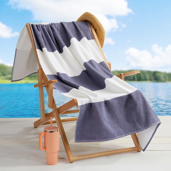 Toalla de playa Loon & Lake Luxury Block Stripe, 100% algodón