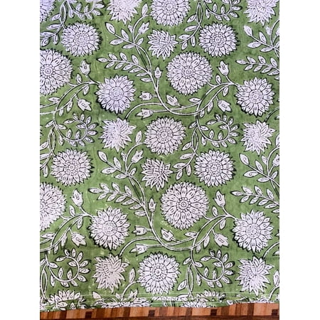 Printofab Sage Green Hand Block Printed Cotton Fabric By The Yard,Dining Table Cover Farmhouse Party Wedding Home Housewarming Baby Shower