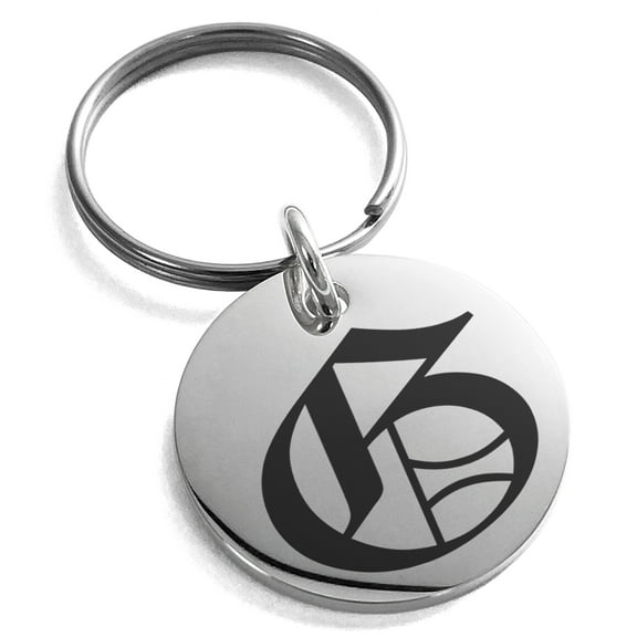 Stainless Steel Letter G Initial Old English Monogram Engraved Small Medallion Circle Charm Keychain Keyring