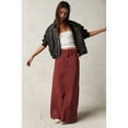 thumbnail image 4 of Women Raw Hem A-Line Jean Skirt Casual Y2K Fashion High Waisted Long Denim Maxi Skirt with Pockets Wine Red L, 4 of 11