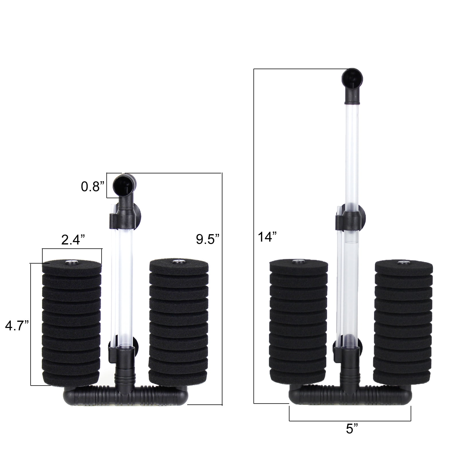 Aquaneat Double Sponge Filter for Betta Shrimp Nano Fish Tank 55 Gallons 4 pcs