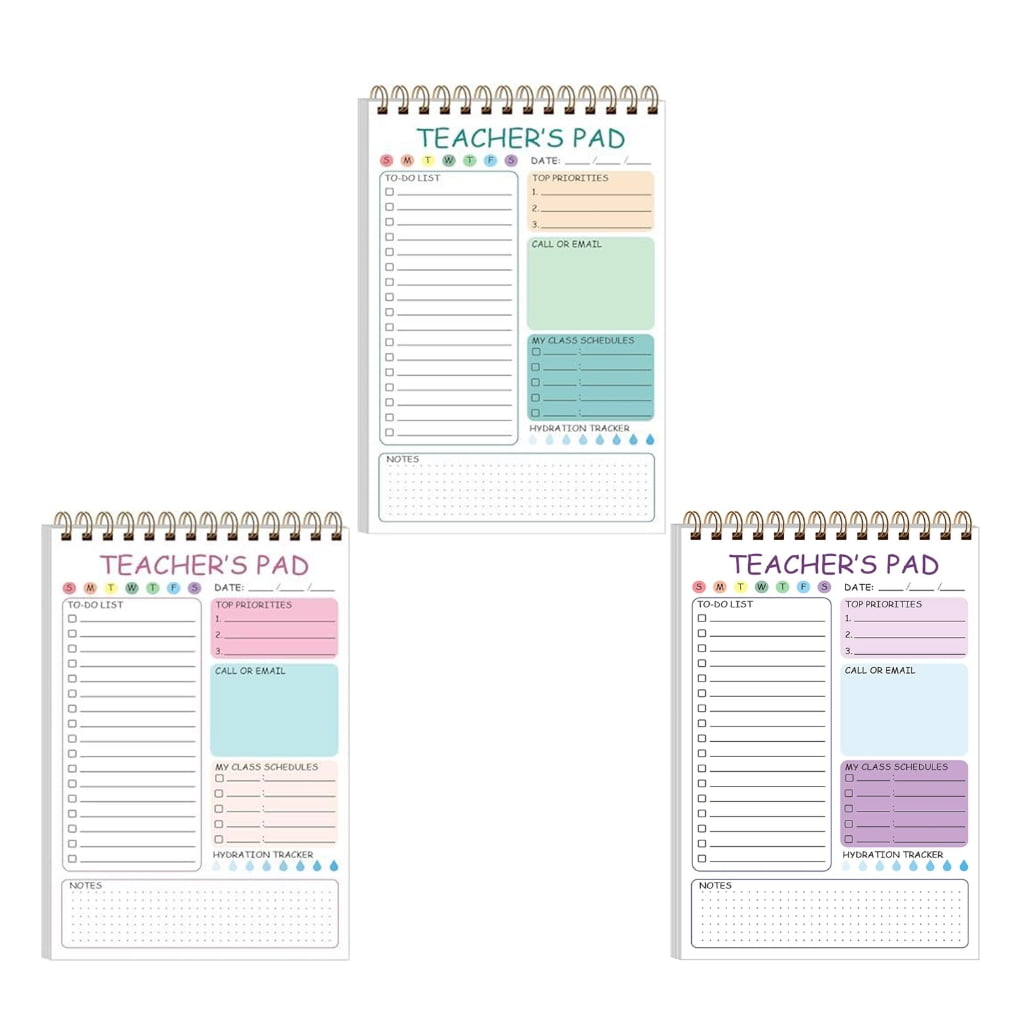 3Pcs Teacher Daily Planner Notepads Twin Coil Binding Notepads 50Sheets Undated
