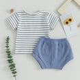 thumbnail image 3 of Bagilaanoe 2pcs Newborn Baby Boy Girl Shorts Set Short Sleeve Stripe Print T Shirt Tops + Shorts 6M 12M 18M 24M Infant Casual Summer Clothes, 3 of 8