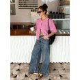 thumbnail image 3 of Women's Short Sleeve Knit Cardigan Top, Round Neck Button Front Sweater Shirt, Casual Cropped Layering Blouse for Streetwear, Office and Daily Wear, 3 of 19