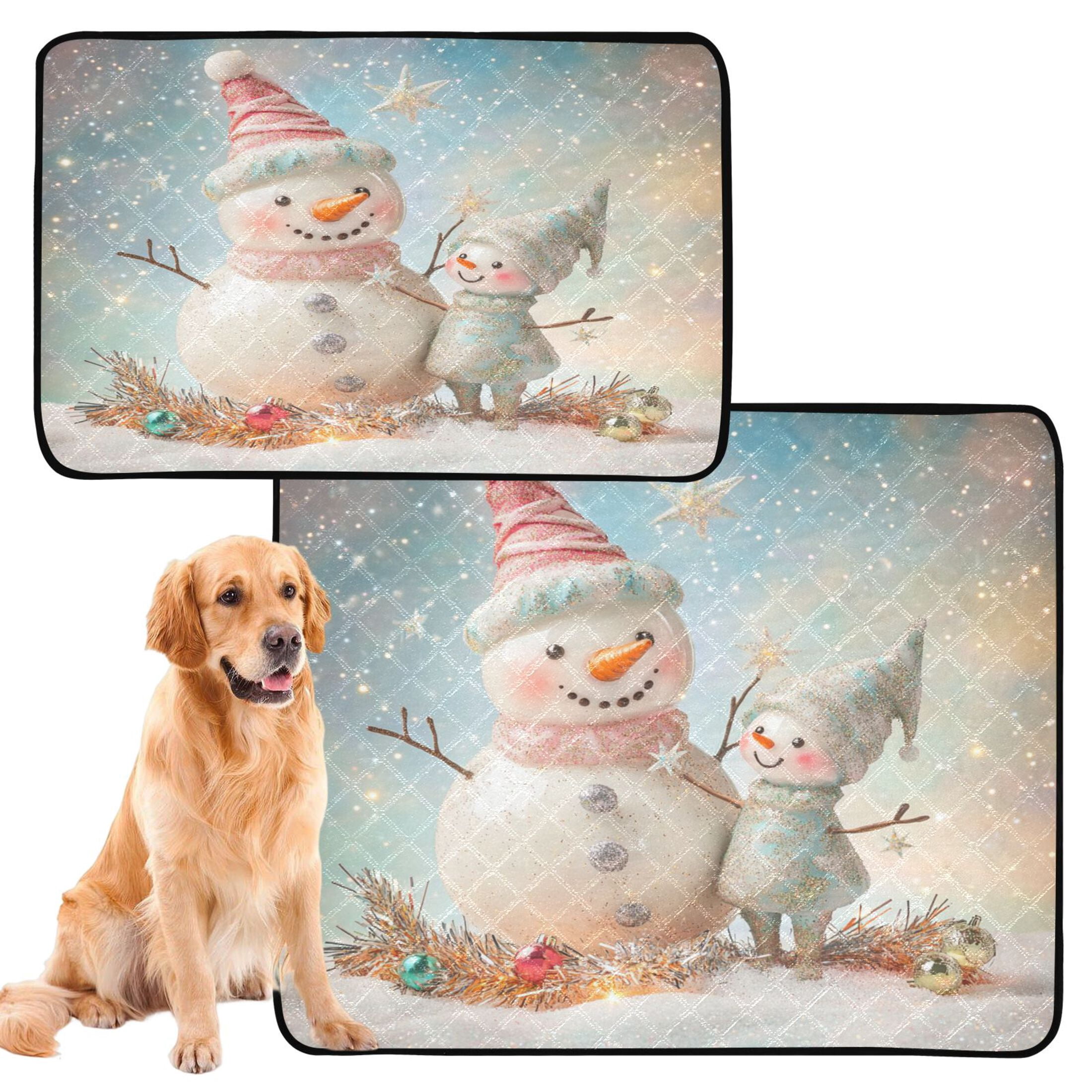 Qxltty Two Cute Christmas Snowmen Cat litter Pads Pet Set of 3 Diaper Mats Center Anti-leakage Layer Absorbent Soft and Comfortable