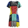 thumbnail image 4 of Bandana Paisley Patchwork Pattern Sundress Short Sleeve Dress Summer Women Clothes Dress for Women Dresses, 4 of 7