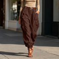 thumbnail image 2 of Luvior Women‘s High Waist Wide Leg Cargo Pants – Non-Stretch Loose Fit Casual Trousers with Multiple Pockets Comfortable Everyday Wear CoffeeB XXL, 2 of 6