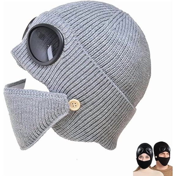 Eolstice Unisex Winter Ski Hat, Knitted Hat with Goggles, Detachable Mask Beanie, for Skiing, Snowboarding, Cold Weather, Outdoor Sports, Sturdy Warmth, Unisex Fit(Gray)
