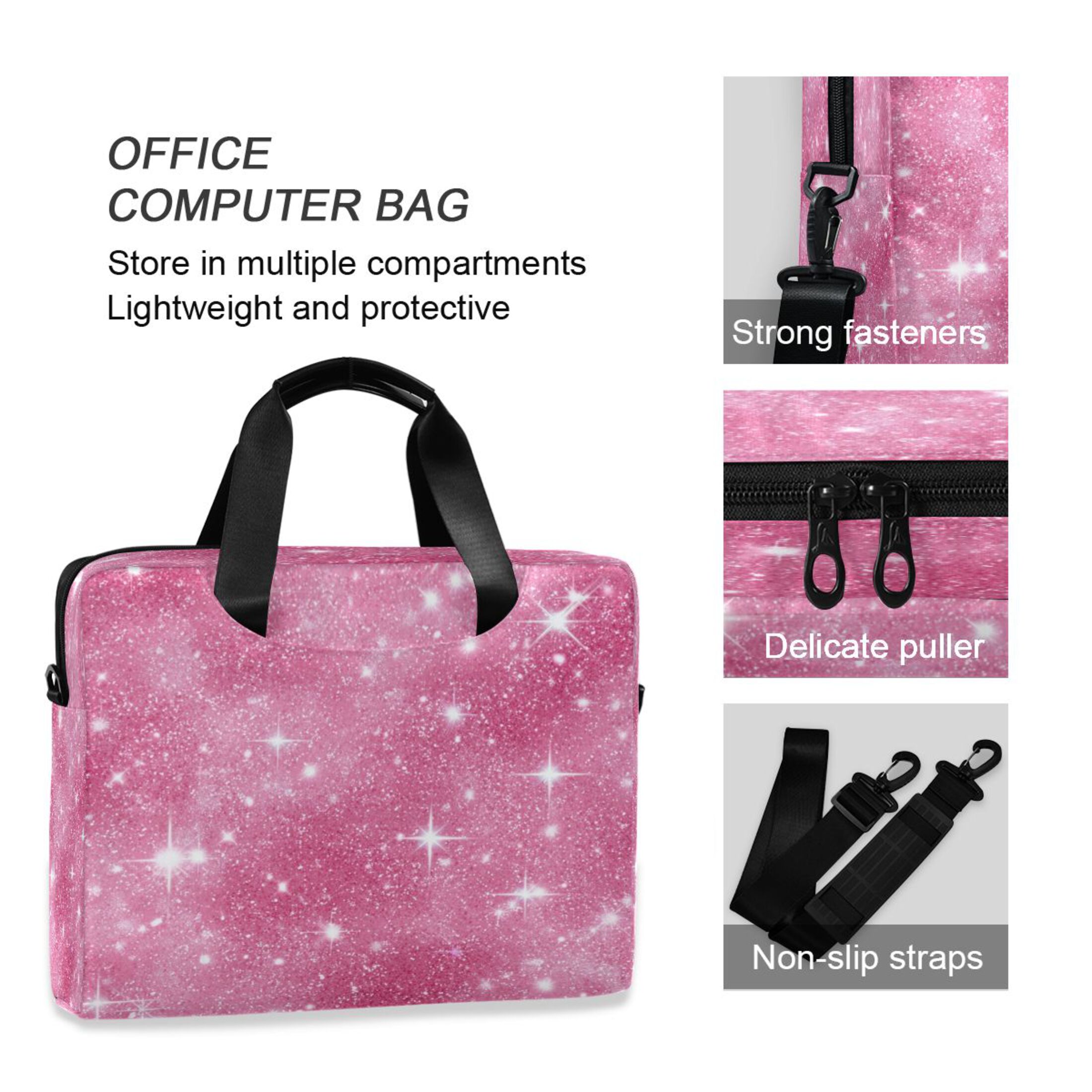 16" Laptop Tote Bag Laptop Sleeve Case Computer Briefcase for Work & Travel Pink Glitter Background