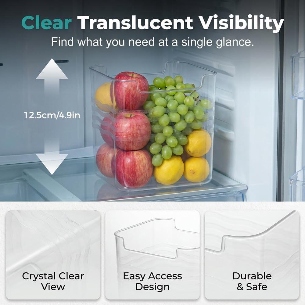 Clear Freezer Storage Bins, 2026 Upgraded Stackable Plastic Organizers for Refrigerator, Pantry & Kitchen Cabinet, Fridge Food Storage for Meat, Veggies & Snacks (6pcs)