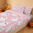 thumbnail image 3 of Homewish Cute Ghost Zipper Full Size Comforter Sets with Fitted Sheet and 2 Pillowcases for Girls, Happy Halloween Zipper Bedding Set, Light Pink White, Pink Reversible, 3 of 7