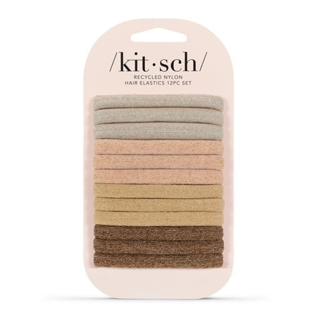 Kitsch Recycled Nylon Glitter Medium Elastics 12pc, Bungee Band Hair Tie - Neutral