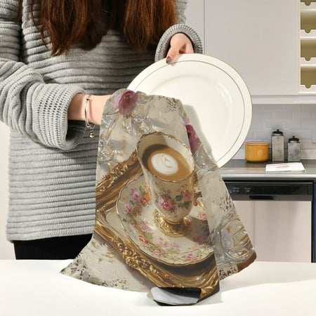 

BZSMCE Kitchen Towels Creative A Delicate Porcelain Cup Of Turkish Pattern Durable Kitchen Towel
