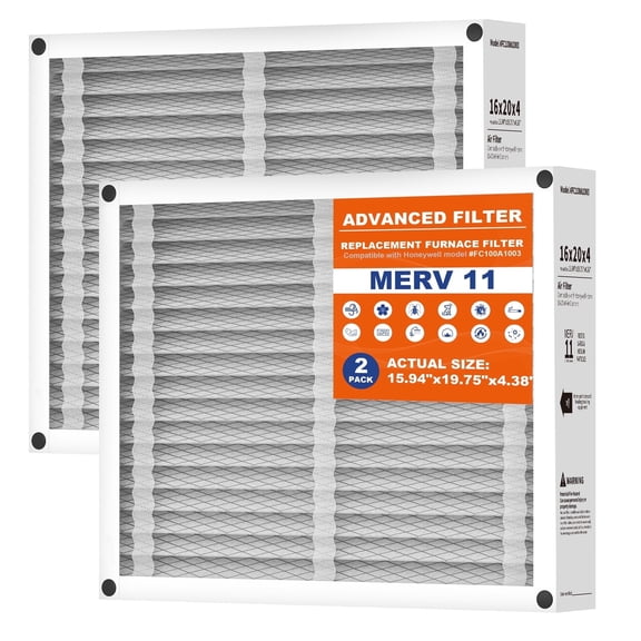 16x20x4 Air Filter Replacement, Compatible with Honeywell FC100A1003 HVAC AC Furnace MERV 11 Filters, Actual Size: 15.94’’x19.75’’x 4.38’’-2PACK