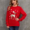 thumbnail image 5 of Suéter de punto navideño rojo para mujer, sudadera con cuello redondo, manga larga, suéter con estampado de ciervo brillante, producto nuevo de otoño 2024 para mujer, 5 of 5