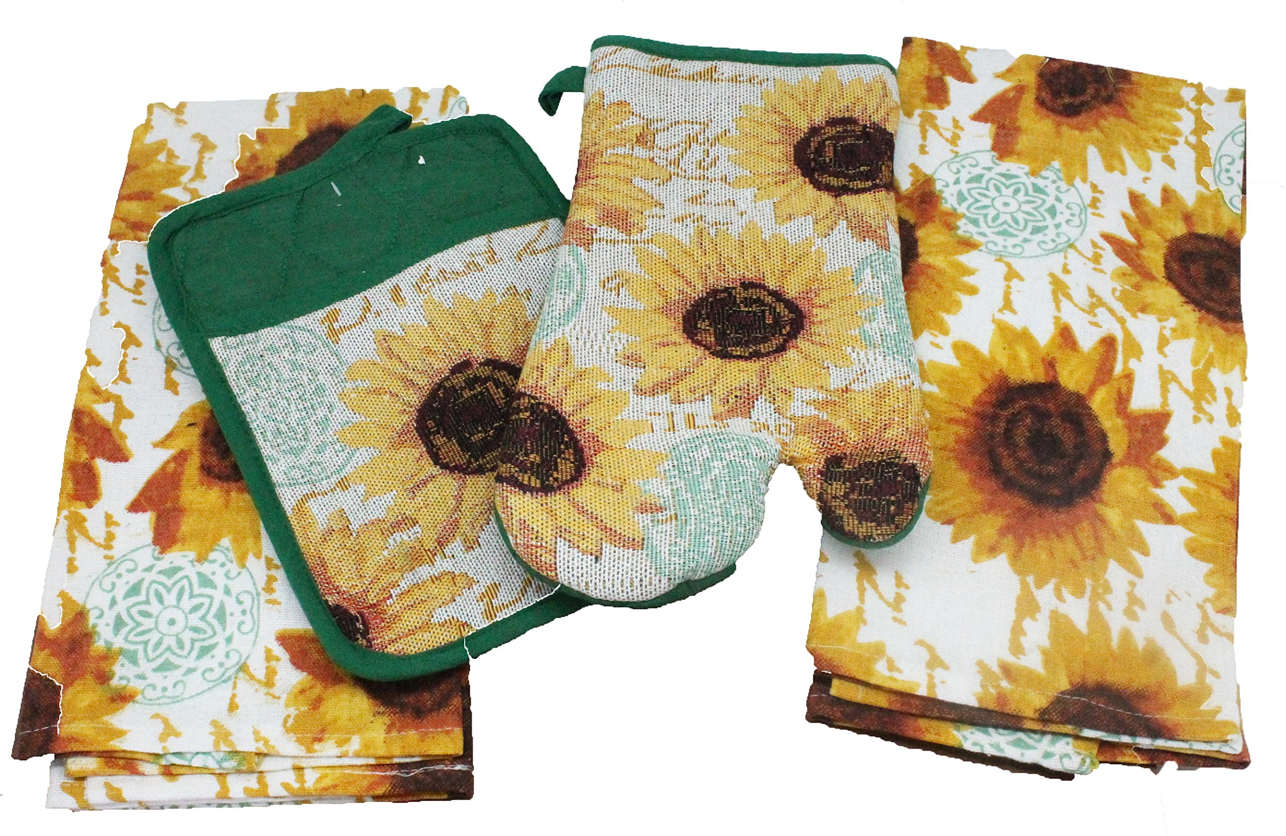 8 pc Sunflower Kitchen Towel Set Includes Sunflower Pot Holder 2 Sunflower Kitchen Towels Sunflower Oven Mitt and 4 Sunflower Placemat Comes in an Organza Bag so It s Ready for Giving Walmart