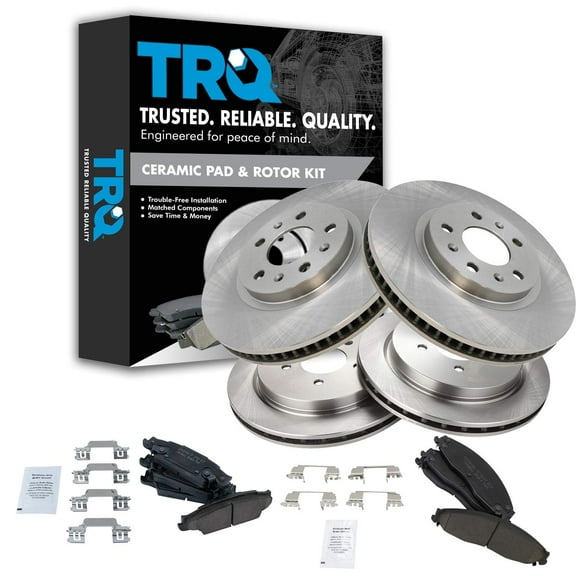 TRQ Front and Rear Brake Pad & Rotor Kit Brake Pads Brake Rotor Ceramic Fits Select 2003-2007 Cadillac CTS