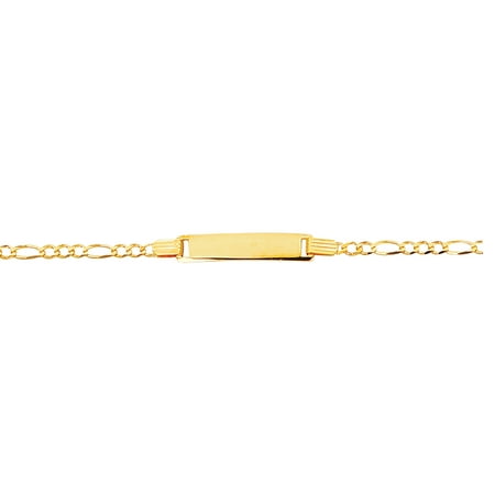 14K Yellow Gold Shiny Classic Figaro ID Bracelet with Lobster Clasp
