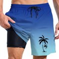 thumbnail image 2 of Beach Shorts for Men Summer Coconut Tree Print Quick Dry Bathing Suit With Pockets Drawstring Men's Swim Trunks Blue L, 2 of 4