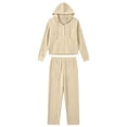 thumbnail image 5 of VBTAPA 2 Piece Sets for Women Ribbed Knit Lounge Outfit Lightweight Knitted Hoodie Tracksuit Button Collar Hooded Tops and Wide Leg Pants Matching Set Khaki L, 5 of 6