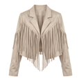 thumbnail image 4 of Women's Slim Fit Fringe Blazer Jacket Faux Suede Notched Lapel Long Sleeve Casual Tassel Outerwear for Party & Streetwear Beige-B XL(XL), 4 of 5