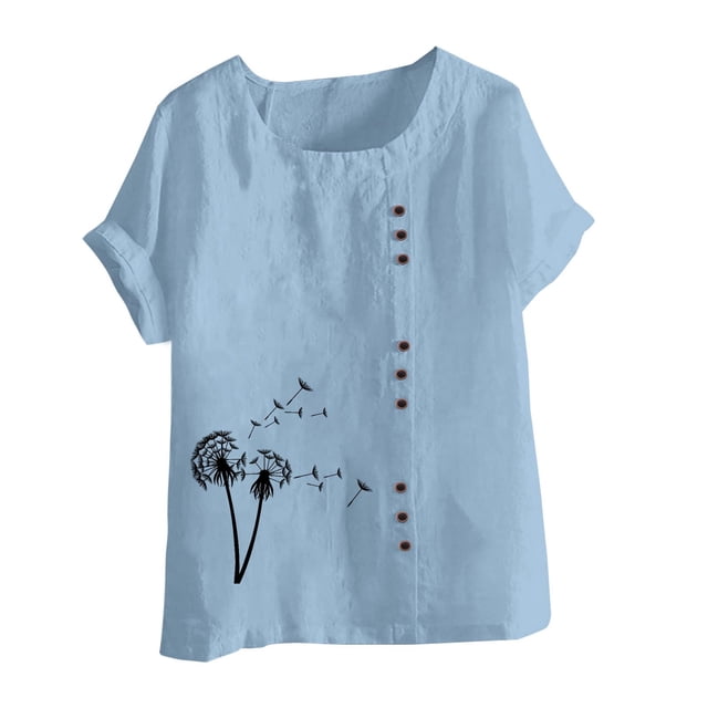 Birdeem Mode Femmes Été Ample Imprimé T-Shirt à Col Rond Manches Courtes Blouse Décontractée