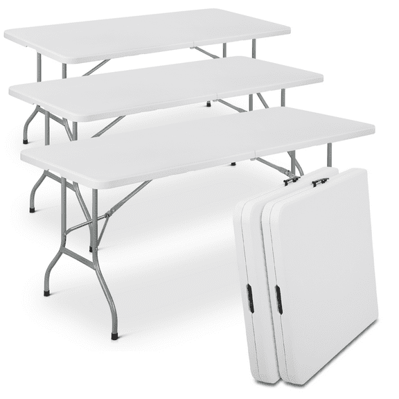MoNiBloom 5 Pack Portable Folding Utility Table, 6Ft Plastic Indoor Outdoor Desk for Camping Picnic Garden, White