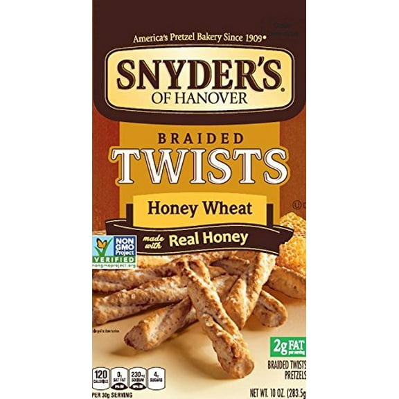Snyder's of Hanover Braided Twists Pretzels, Honey Wheat, 10 Ounce Pack of 12