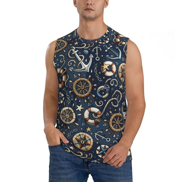 Fotbe Nautical Men's Camiseta sin Mangas Estampada para Hombres, Playera Casual para Gimnasio, Entrenamiento, Playa-Small