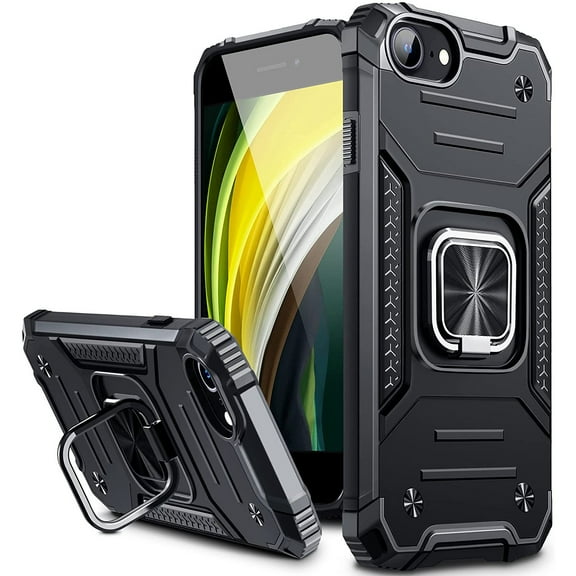 Robust Series Dual Layer Hybrid Case with Ring Holder for iPhone SE (3rd gen & 2nd gen) and iPhone 8/7 - Black