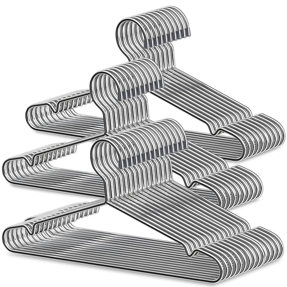 PLYSDI 50 Ganchos para Ropa Perchas, 42 cm Inoxidable Perchas Metalicos, Perchas para Ropa Ligero Resistente y Duradera, Hangers Universal Antideslizante con Ranura en U (50)