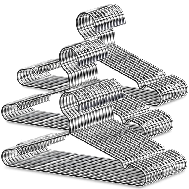 PLYSDI 50 Ganchos para Ropa Perchas, 42 cm Inoxidable Perchas Metalicos, Perchas para Ropa Ligero Resistente y Duradera, Hangers Universal Antideslizante con Ranura en U (50)
