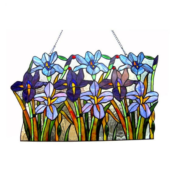 CHLOE Lighting ARIANA Tiffany-glass Iris Window Pane 24' Wide