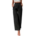 thumbnail image 2 of Sexy Dance Pants for Women Elastic Waist Straight Wide Leg Palazzo Pant Casual Soft Bottoms Lounge Trousers with Pockets Black S, 2 of 9