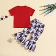 thumbnail image 4 of Okbabeha Toddler Baby Girl Football Outfits Letter Short Sleeve Football Shirt Top+Bell Bottoms Flare Pants Clothes Set, 4 of 8