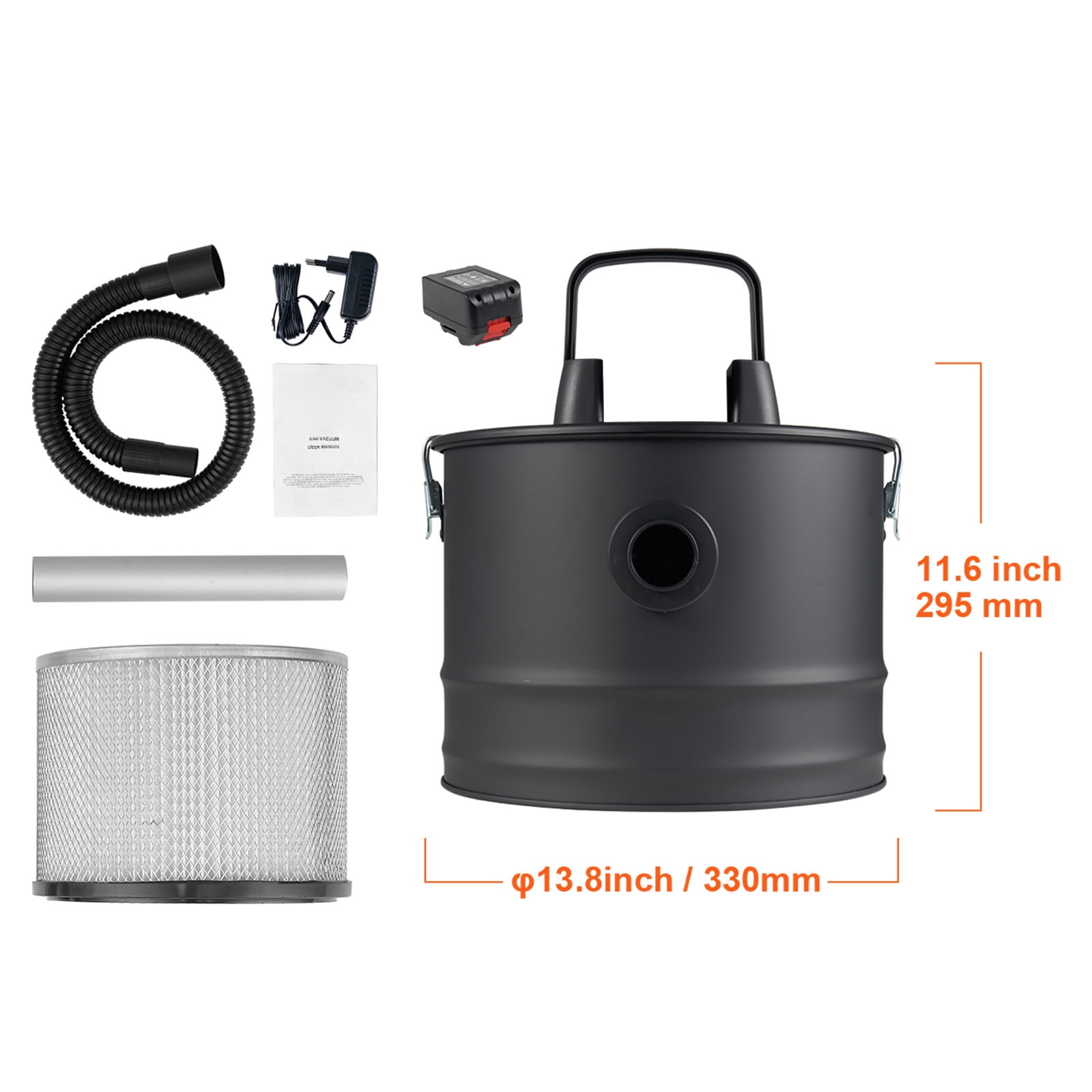 KFFKFF Ash Vacuum, 15L, Strong Suction, Reversible Airflow, 5.9 ft Cord, 10 Kpa Vacuum Power, Ideal for Fireplaces, Pellet & Wood Stoves, Black