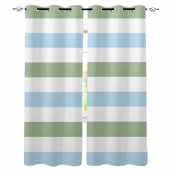 Sage Green Blue Striped Blackout Curtains 96 Inches Long, Farmhouse Sage Green Stripes Thermal Insulated Black Out Curtains, Darkening Window Curtain Drapes for Bedroom Living Room 52"x96" 2 Panels