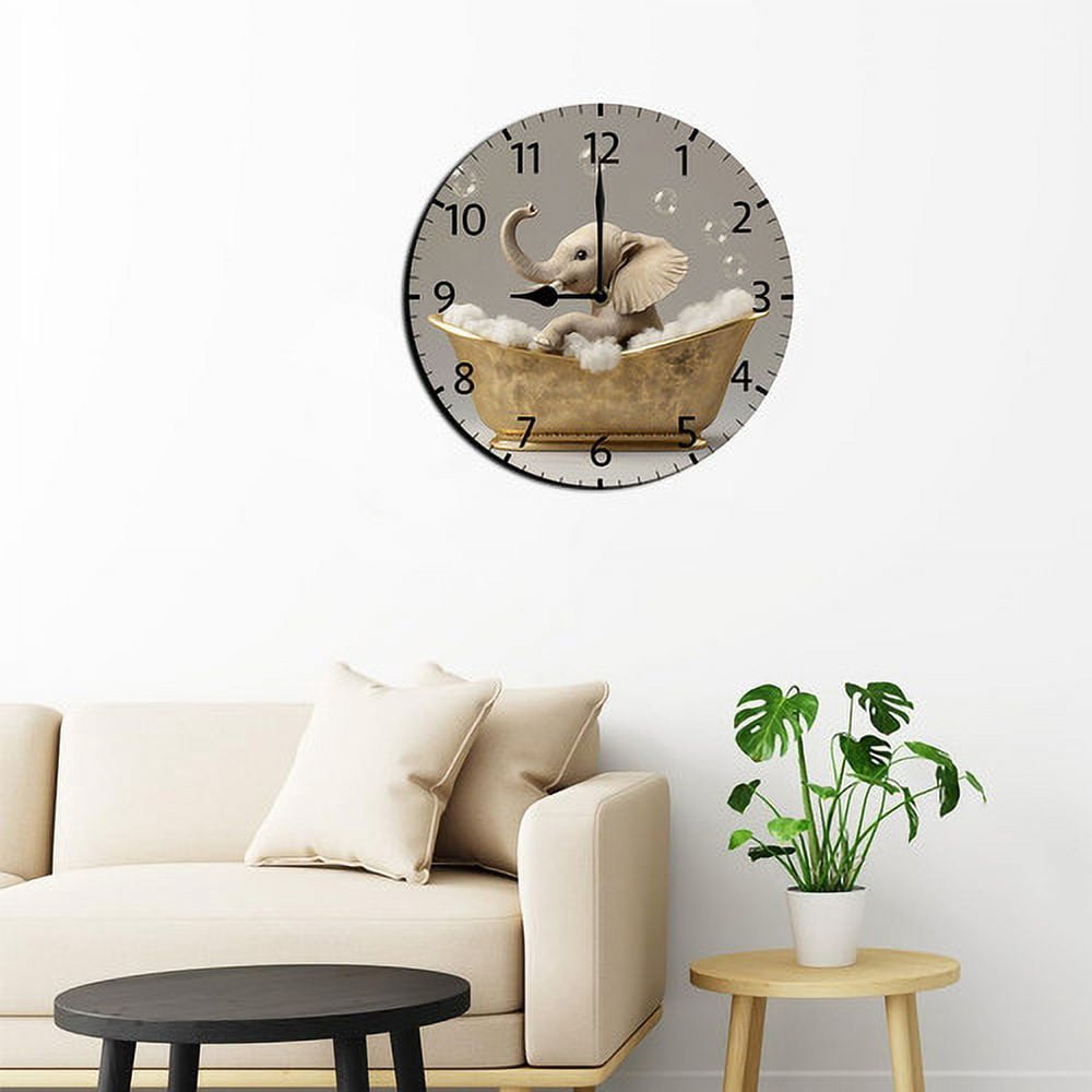 Soliyoahee Funny Cute Kitten Relaxing in Bathtub Wooden Round Bathroom Clock 10inch Small Wall Clock Silent No Tick Battery Operated for Farmhouse Wall Decor