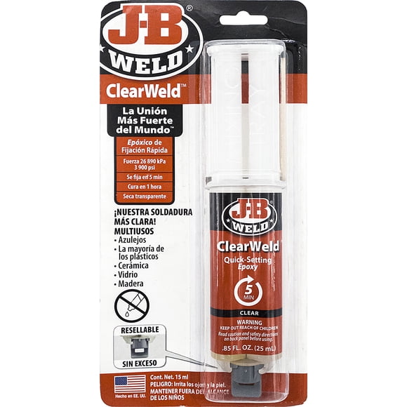 Pegamento Epóxico JB-WELD Clearweld 25ml Vidrio/Teja/Metal