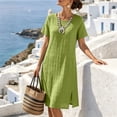 thumbnail image 5 of ClodeEU Women's Round Neck Short Sleeve Side Slit Midi Dress,Solid Color Casual Summer Dress a-Army Green,Women's Plus L, 5 of 6