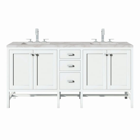 James Martin Vanities E444-V72-3Vsl Addison 72" Double Basin Wood Vanity Set - White