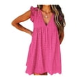 thumbnail image 2 of KOMOO Oversize Women Lace Hollow Loose Dress Ruffle Sleeves Mini Dress A-Line Swing Dress with Lined Shorts, 2 of 3