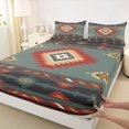 thumbnail image 2 of Manfei Green Square Aztec Twin Sheet Sets for Adult, Tribal Western Bohemian Twin Fitted Sheet, Mandala Hippie Style Flat Sheet, Luxury Bedroom Decor, 3 Pieces, 2 of 6